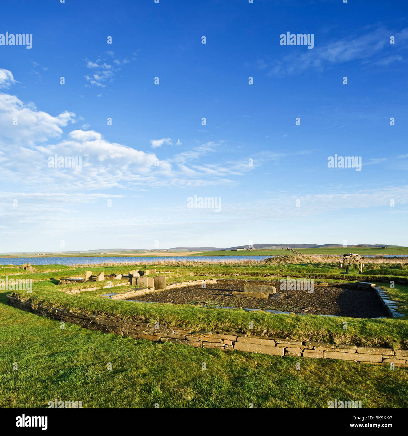 The Barnhouse Settlement Neolithic village, Loch of Harray, Orkney, Scotland Stock Photo