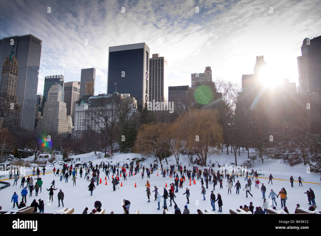 Tourists skating in an ice rink, Wollman Rink, Central Park, Manhattan, New York City, New York