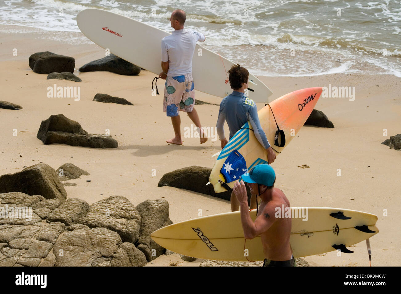 Surfers on the Sunshine Coast, Queensland, Australia Stock Photo