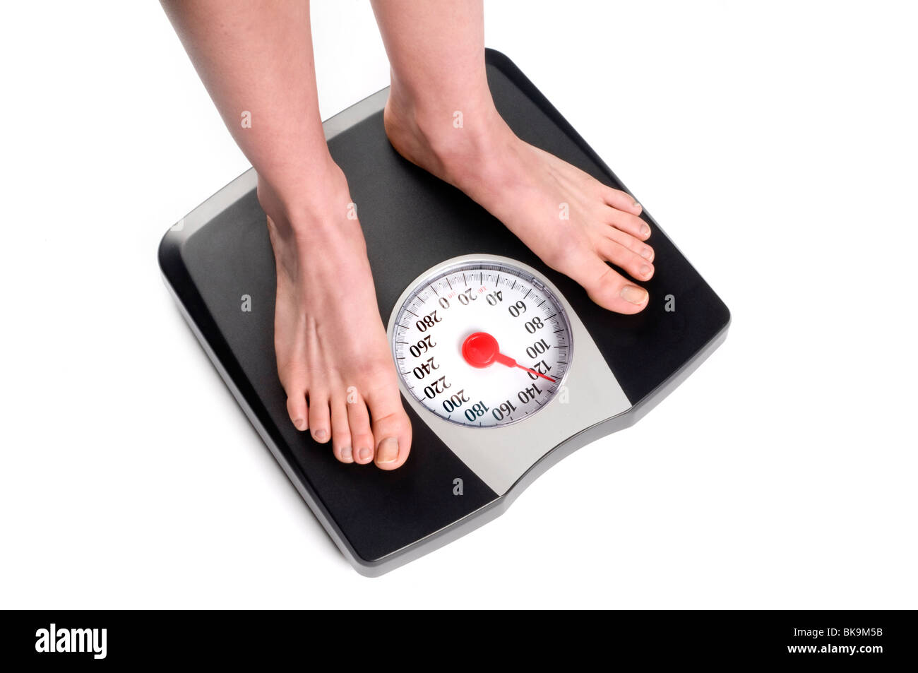 feet standing on weight scale Stock Photo Alamy