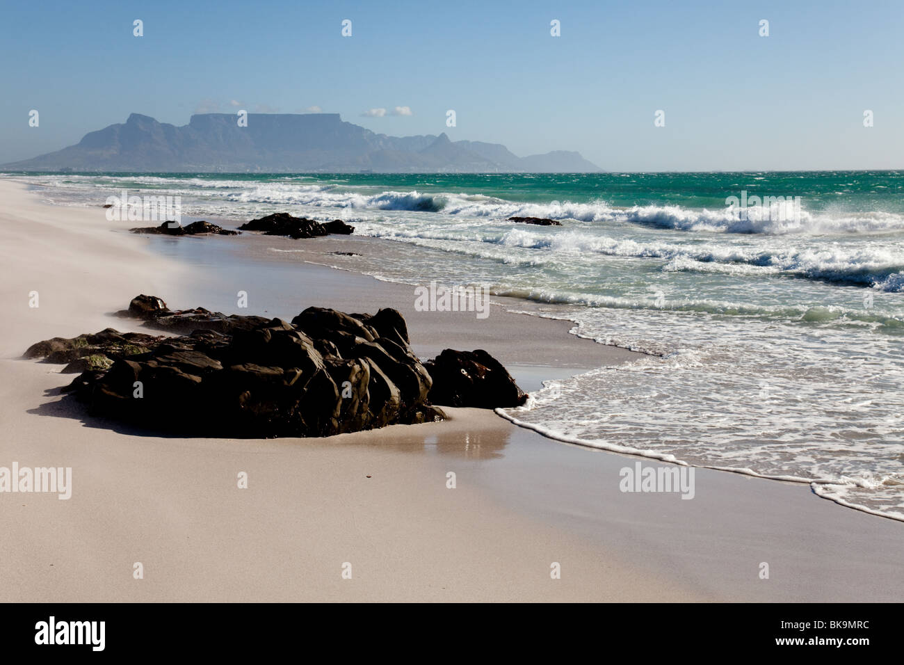 View over the beach of Blouberg to Table mountain in Cape Town, South Africa Stock Photo