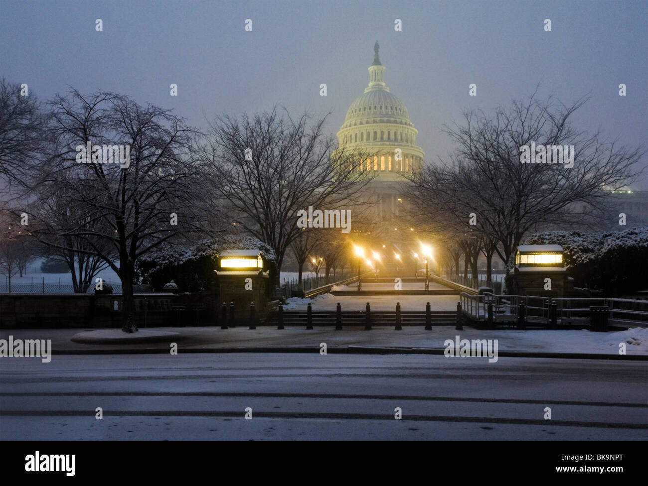 A winter scene of The Capitol Building in Washington DC Stock Photo