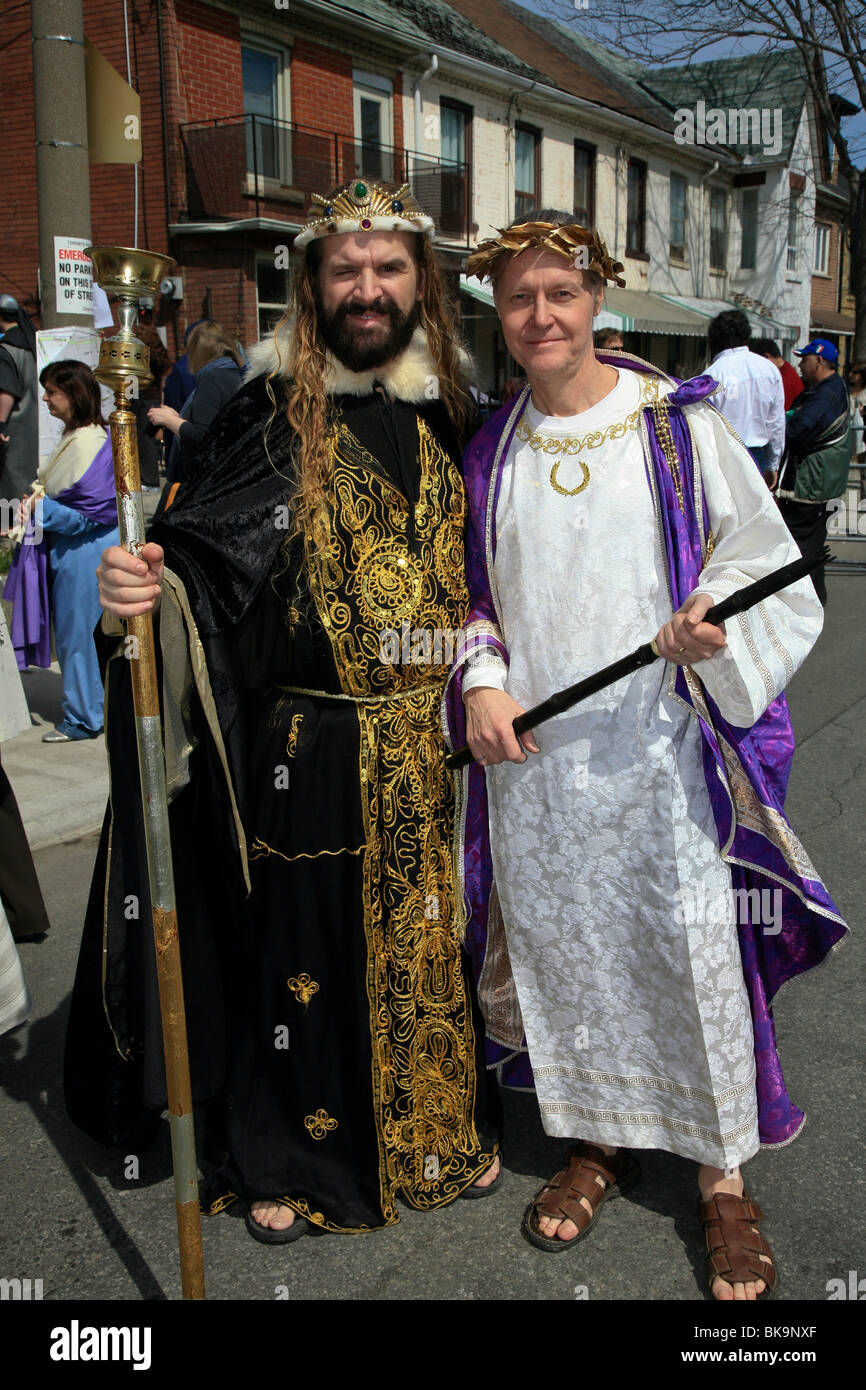 Two actors at Holy Easter or Good Friday Procession Parade,' Little Italy', Toronto,Ontario,Canada,North America Stock Photo