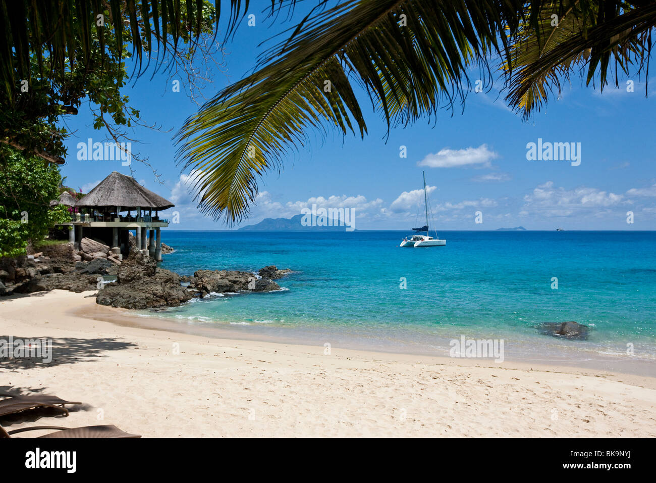 Sunset Beach Resort, Mahe Island, Seychelles, Indian Ocean, Africa Stock Photo