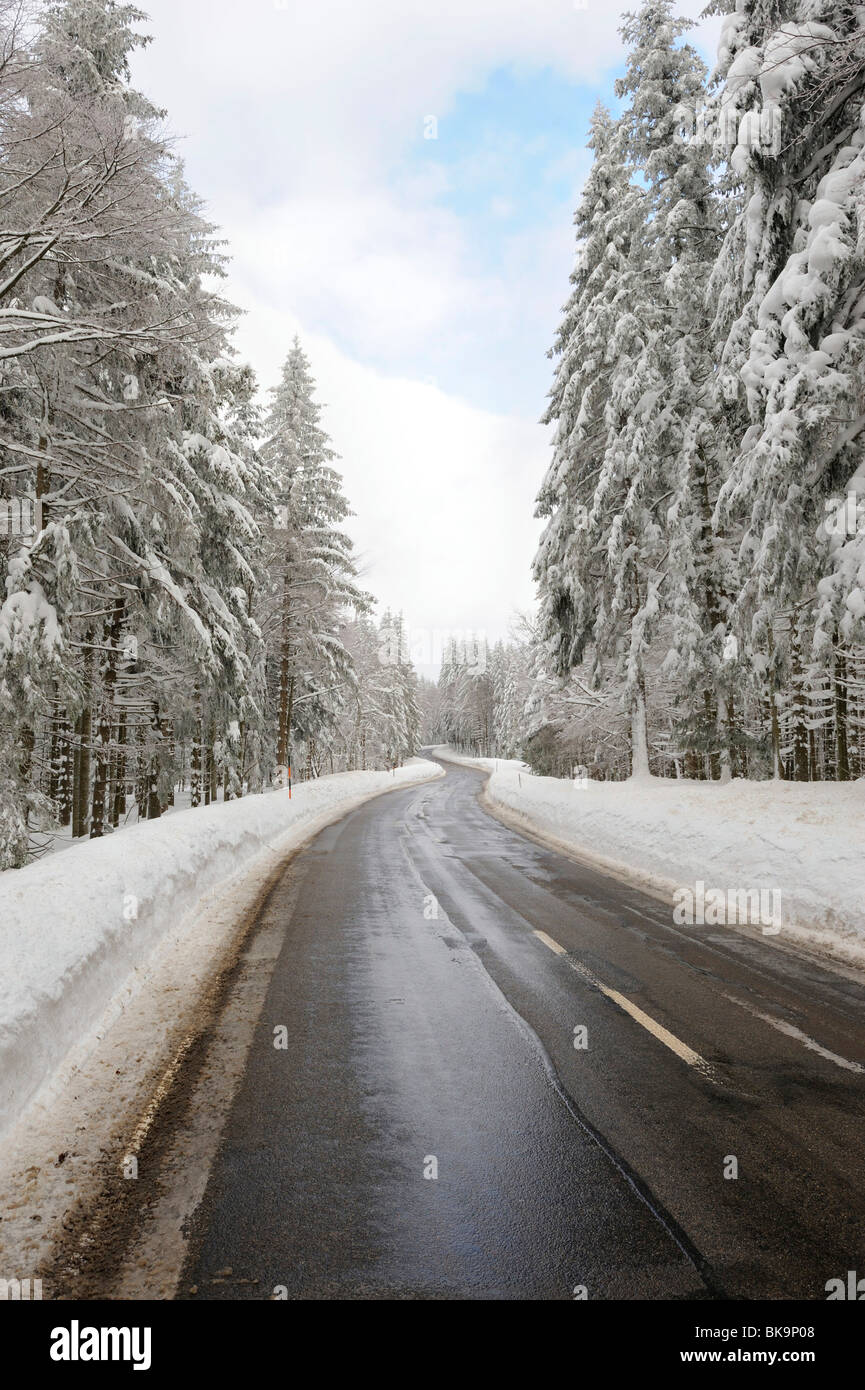 Road clear of ice and snow, southern Black Forest, BadenWuerttemberg