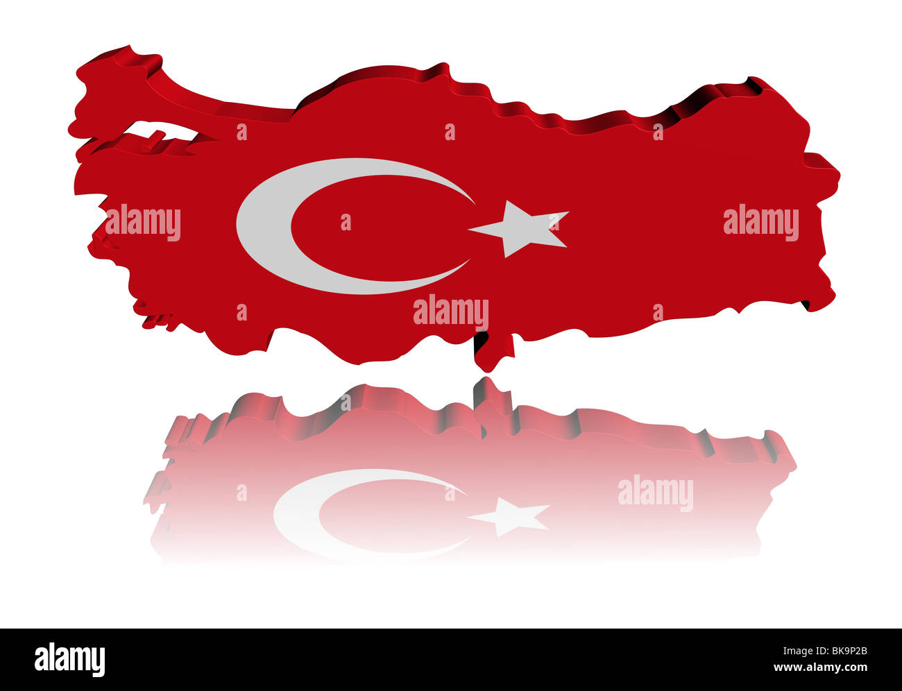 Turkey map flag 3d render with reflection illustration Stock Photo