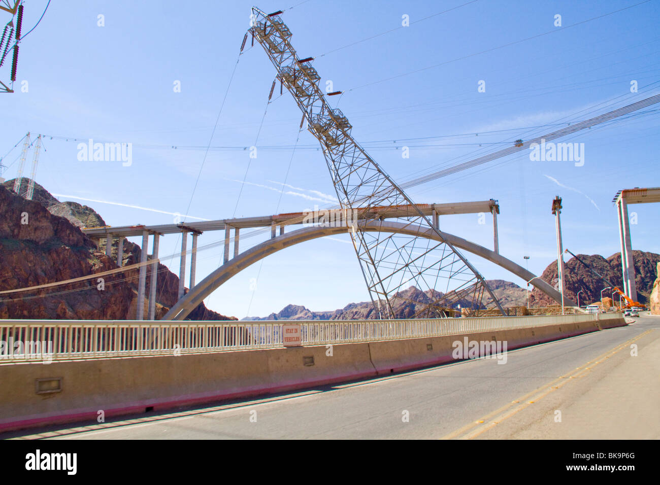 New Colorado River Bridge span across canyon below Hoover Boulder Dam