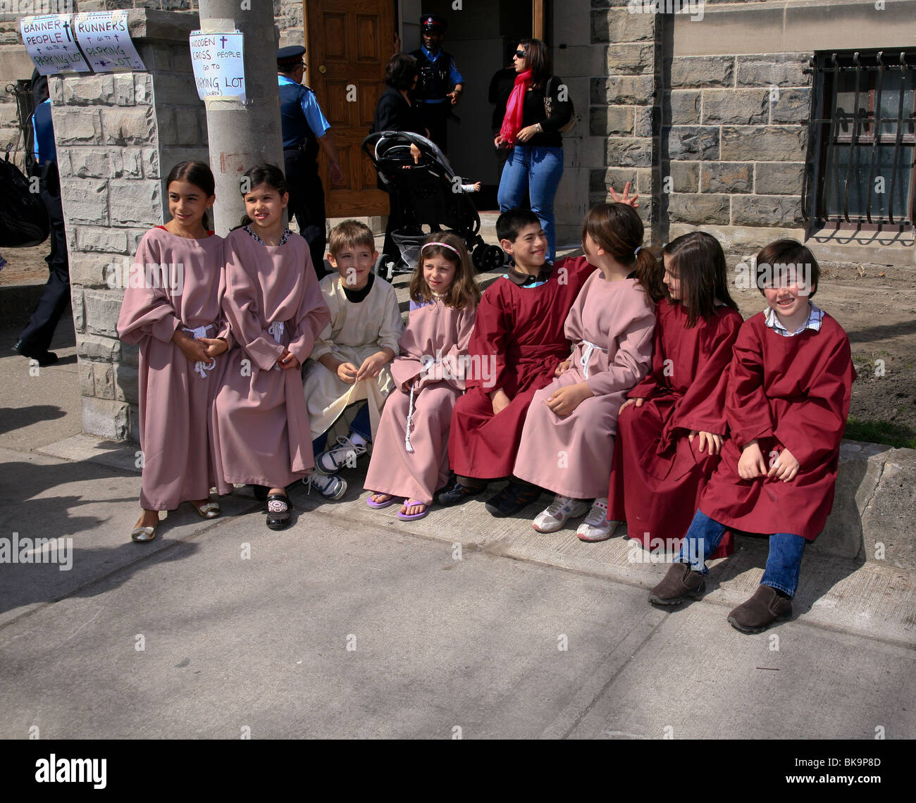 Children at the Holy Easter or Good Friday Procession Parade,' Little Italy', Toronto,Ontario,Canada,North America Stock Photo