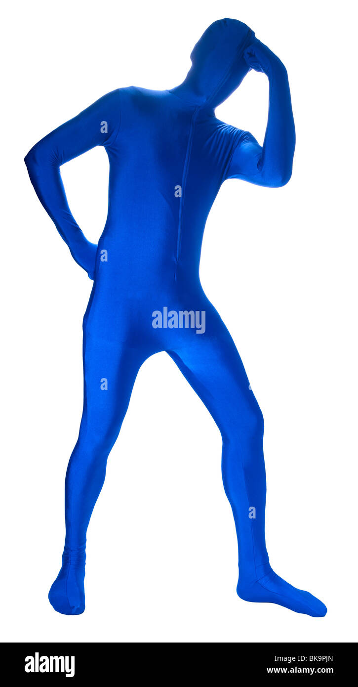 Man in all over blue bodysuit Stock Photo