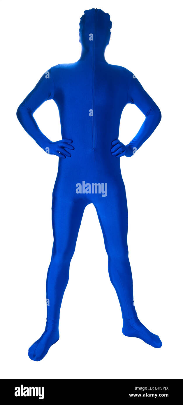 Man in all over blue bodysuit Stock Photo