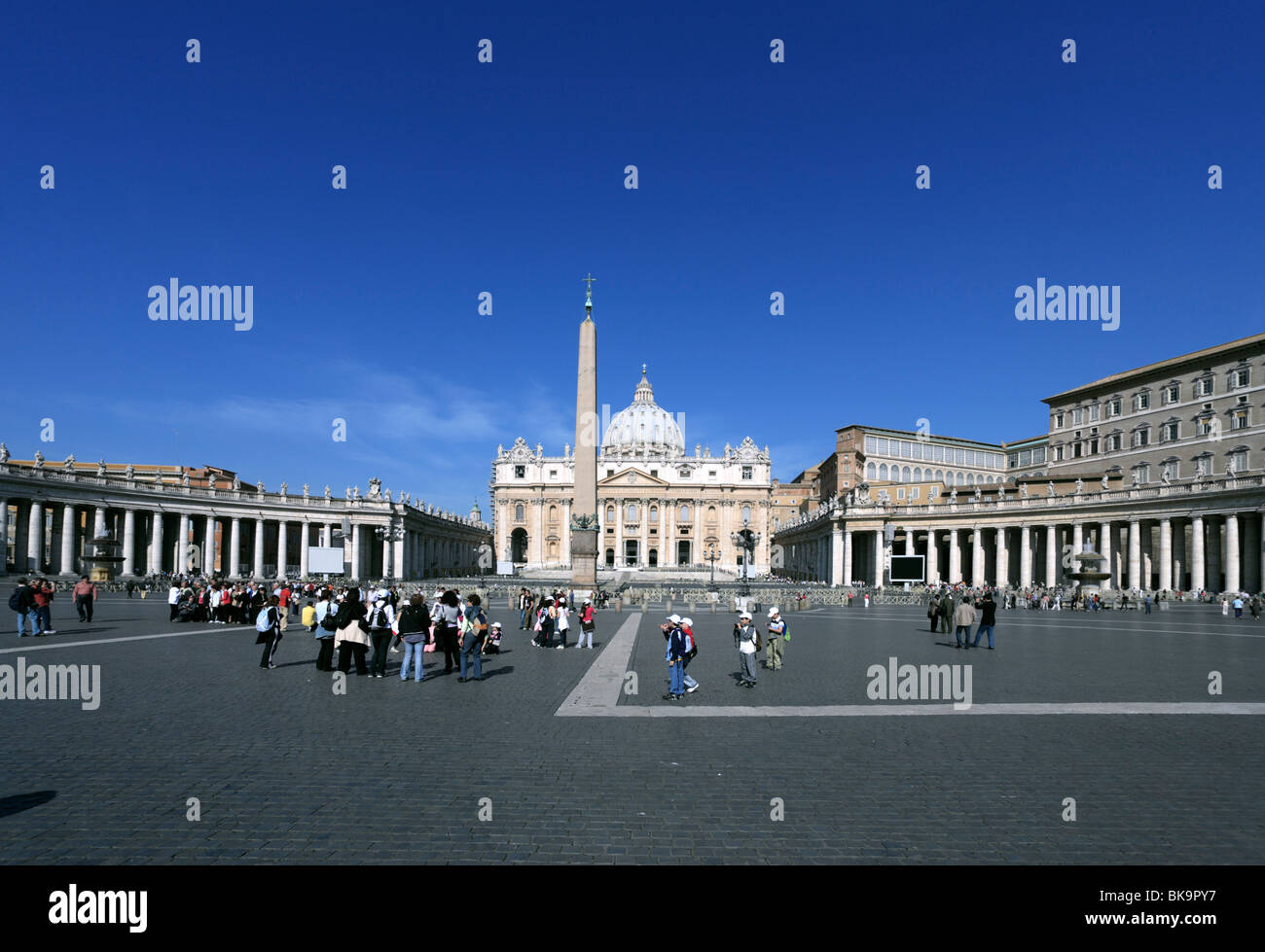 View from Saint Peter's Square to St. Peter's Basilica, Vatican City, Rome, Italy Stock Photo