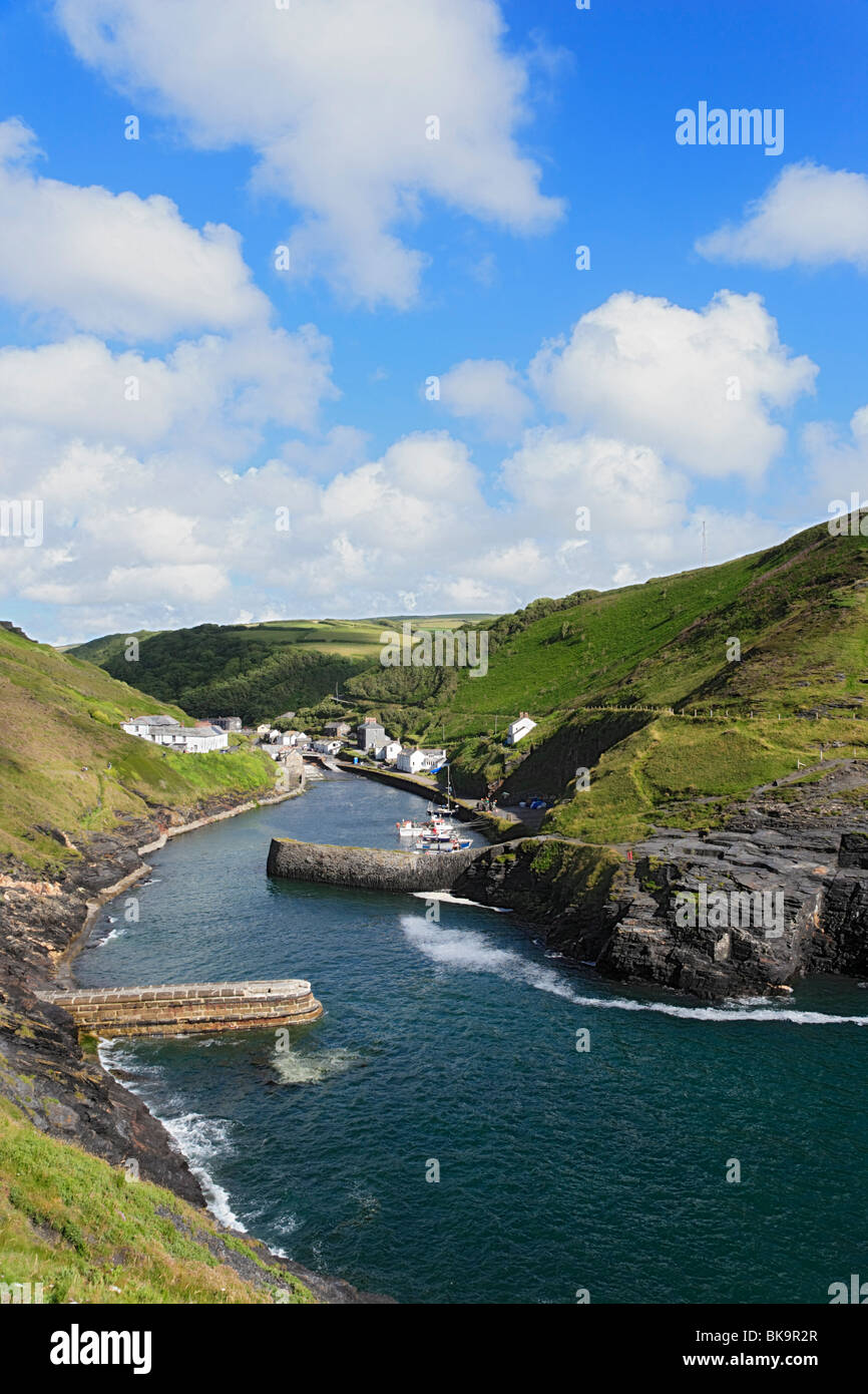 Harbor and landscape, Boscastle, Cornwall, England, United Kingdom Stock Photo