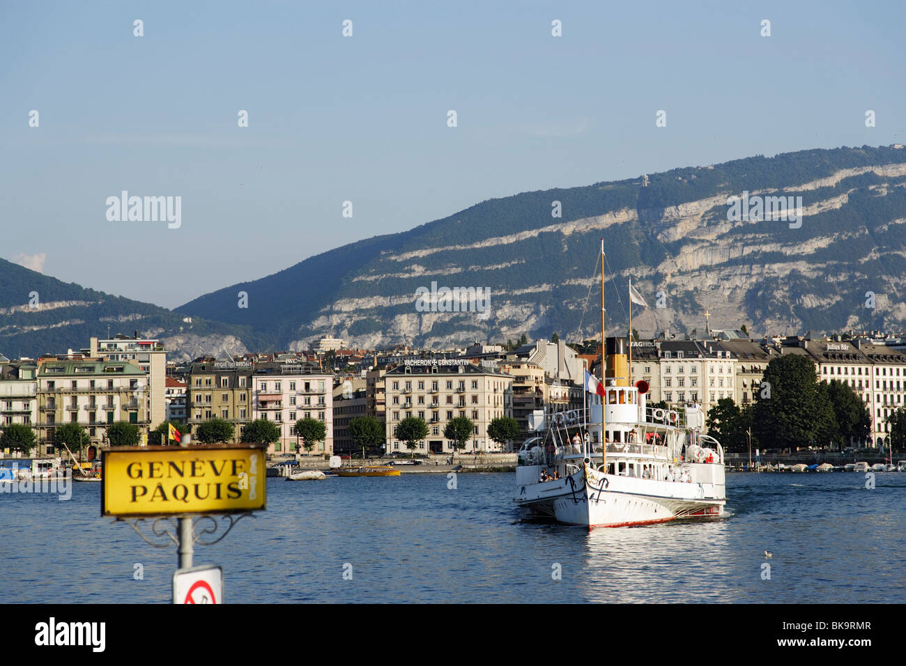 Excursion boat on Lake Geneva, Geneva, Canton of Geneva, Switzerland Stock Photo