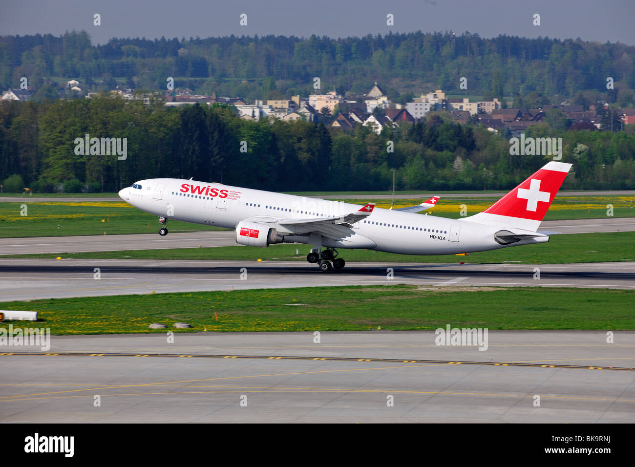 Airplane take-off from Zurich Airport, Switzerland, Europe Stock Photo