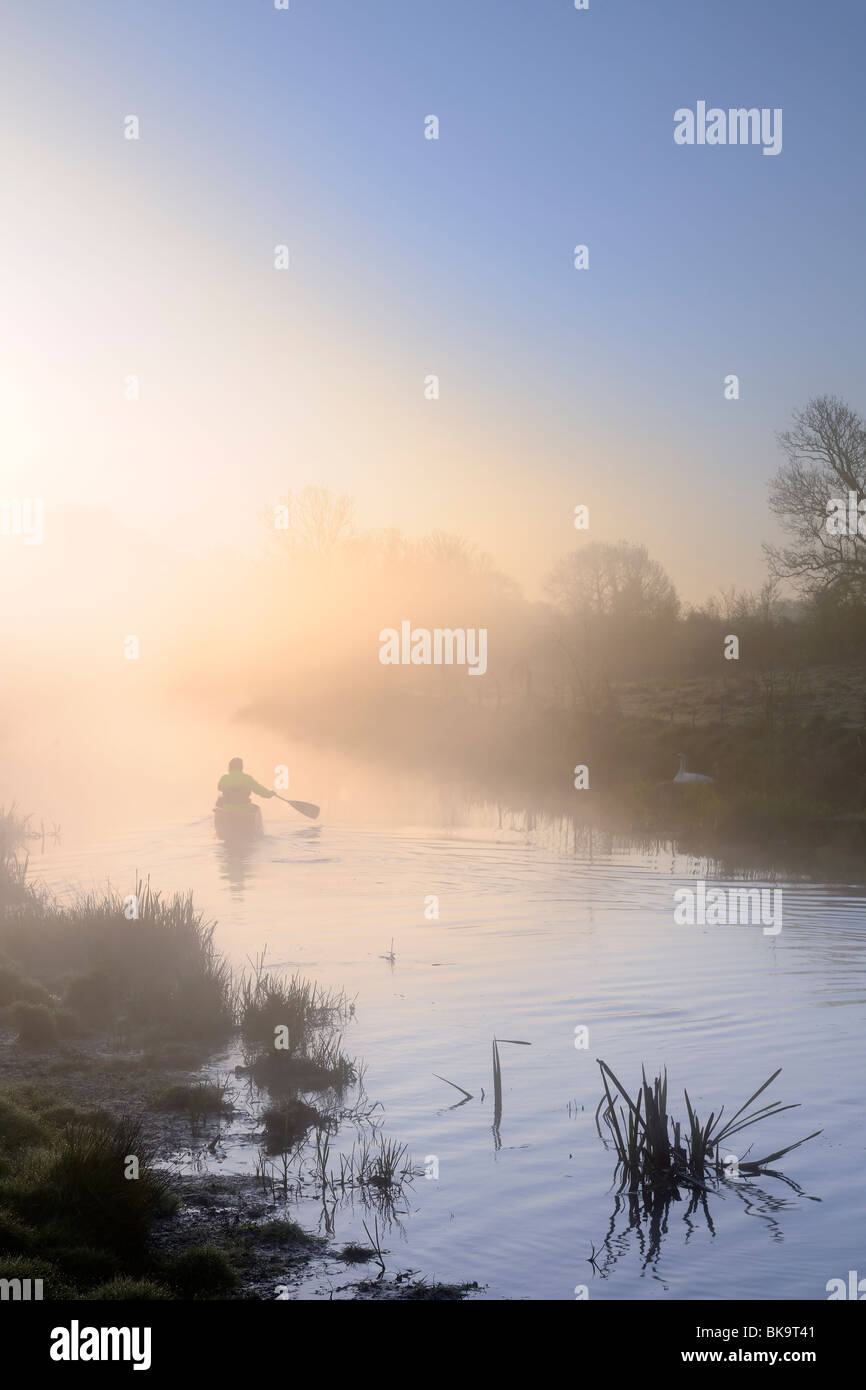 Canoeing the Avon at dawn Stock Photo