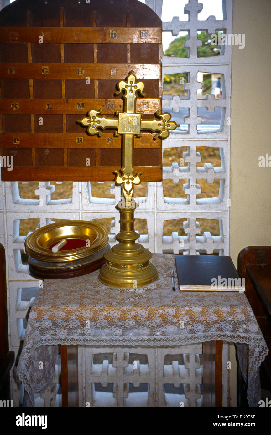 Plymouth Tobago Anglican Church Gold Fleur De Lis Cross Stock Photo