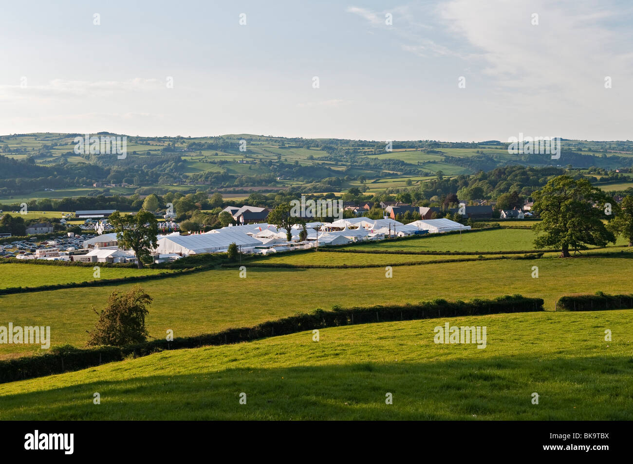 The Hay Festival of Literature and the Arts, Hay-on-Wye, UK. A view over the festival site in beautiful countryside Stock Photo