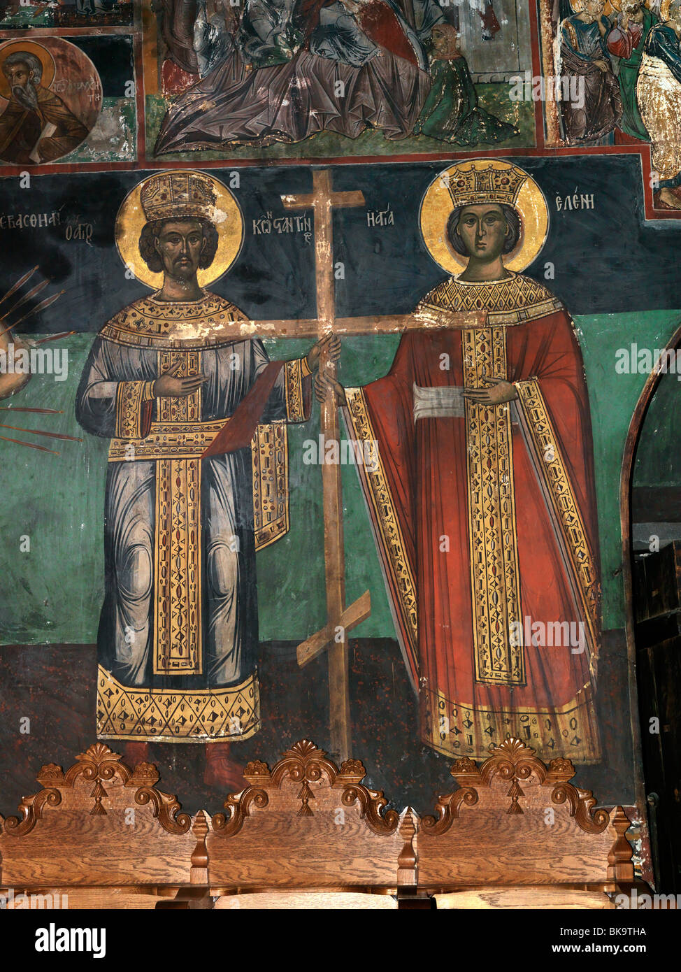 Samos Greece Monastery Of Megalis Panagia Fresco Of Saint Helena And Saint Constantine Stock Photo