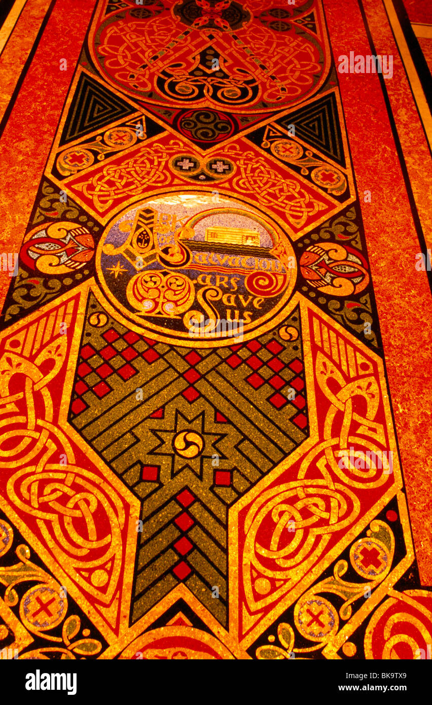 Sydney New South Wales Australia St Mary's Cathedral Basilica Crypt with Terazzo Mosaic Floor inlaid with a Celtic Cross and Medalions Depictiing the Stock Photo
