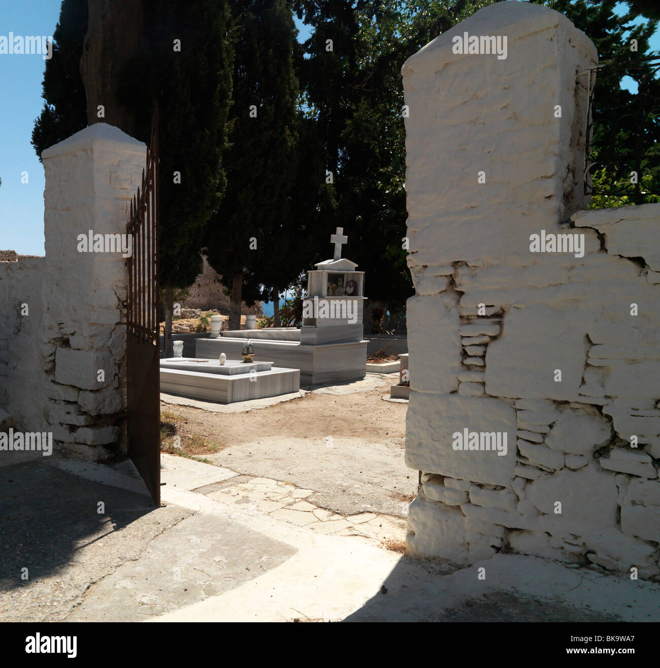Samos Greece Pythagorian Metamorphis Church Cemetery Cross On Gravestone Stock Photo
