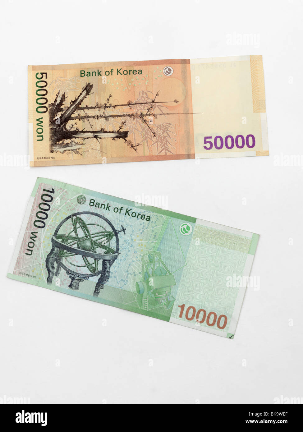 South Korean Banknotes 50000 Won And 10000 Won Stock Photo