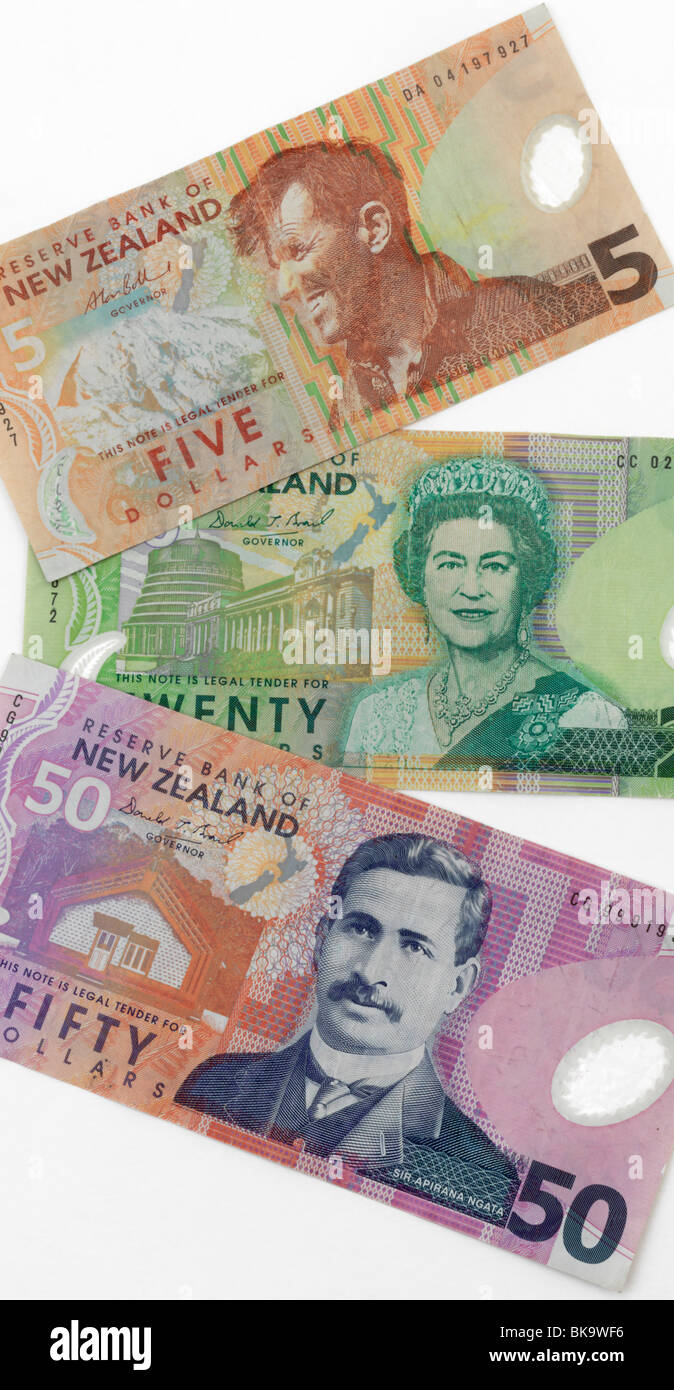 New Zealand Banknotes 5, 20 And 50 Dollars Stock Photo