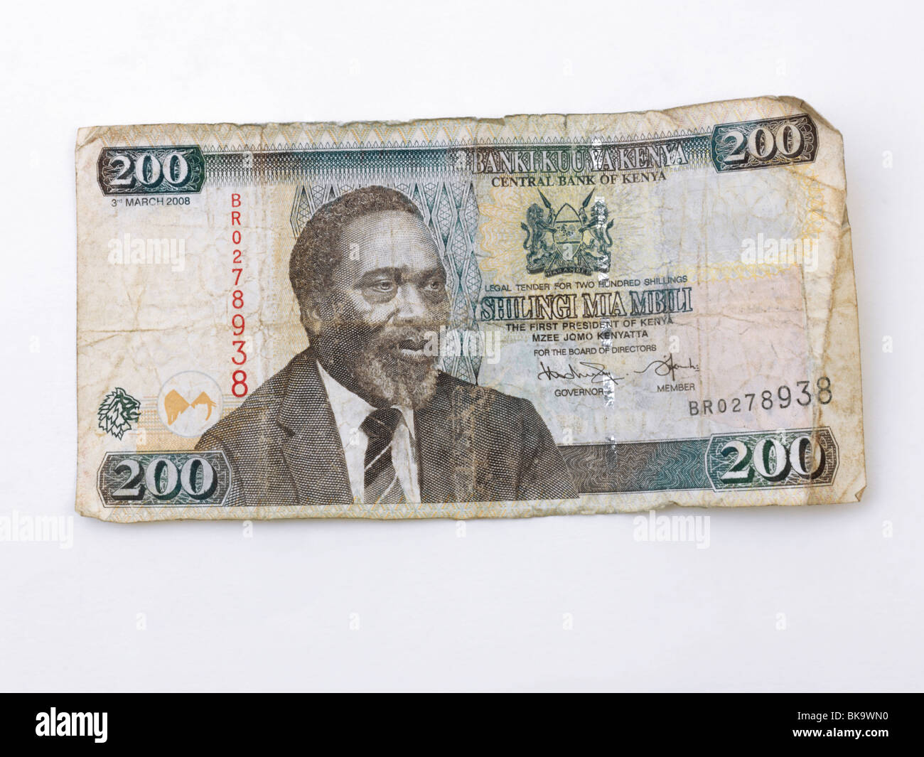 Kenyan Banknote Mzee Jomo Kenyatta First President Of Kenya On The Obverse Side Of 200 Shillings Stock Photo