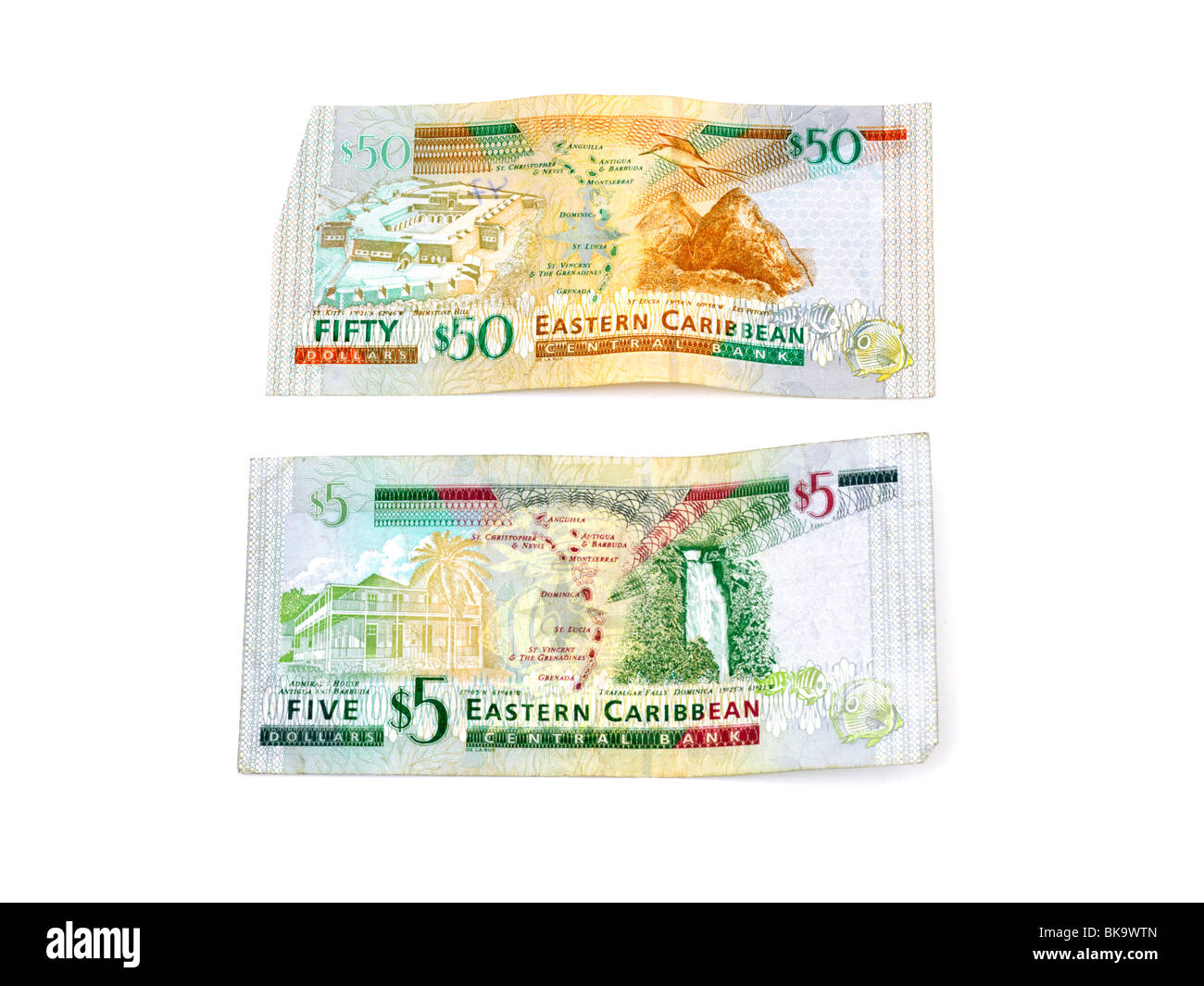 Eastern Caribbean Banknotes 5 And 50 Dollars Stock Photo