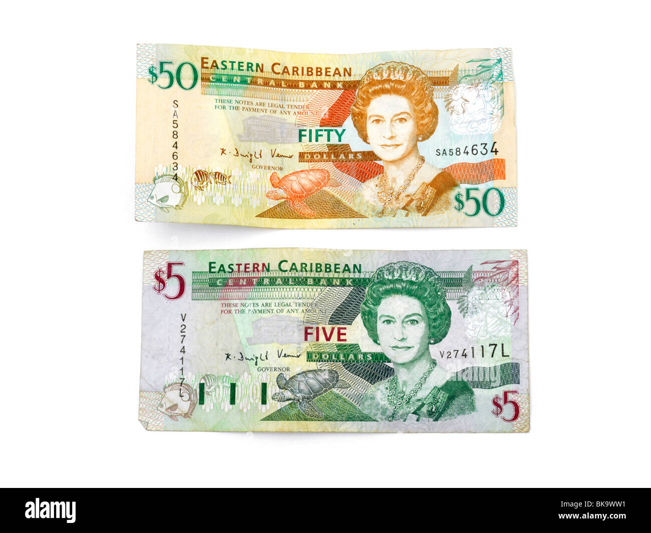 Eastern Caribbean Banknotes 5 And 50 Dollars Stock Photo