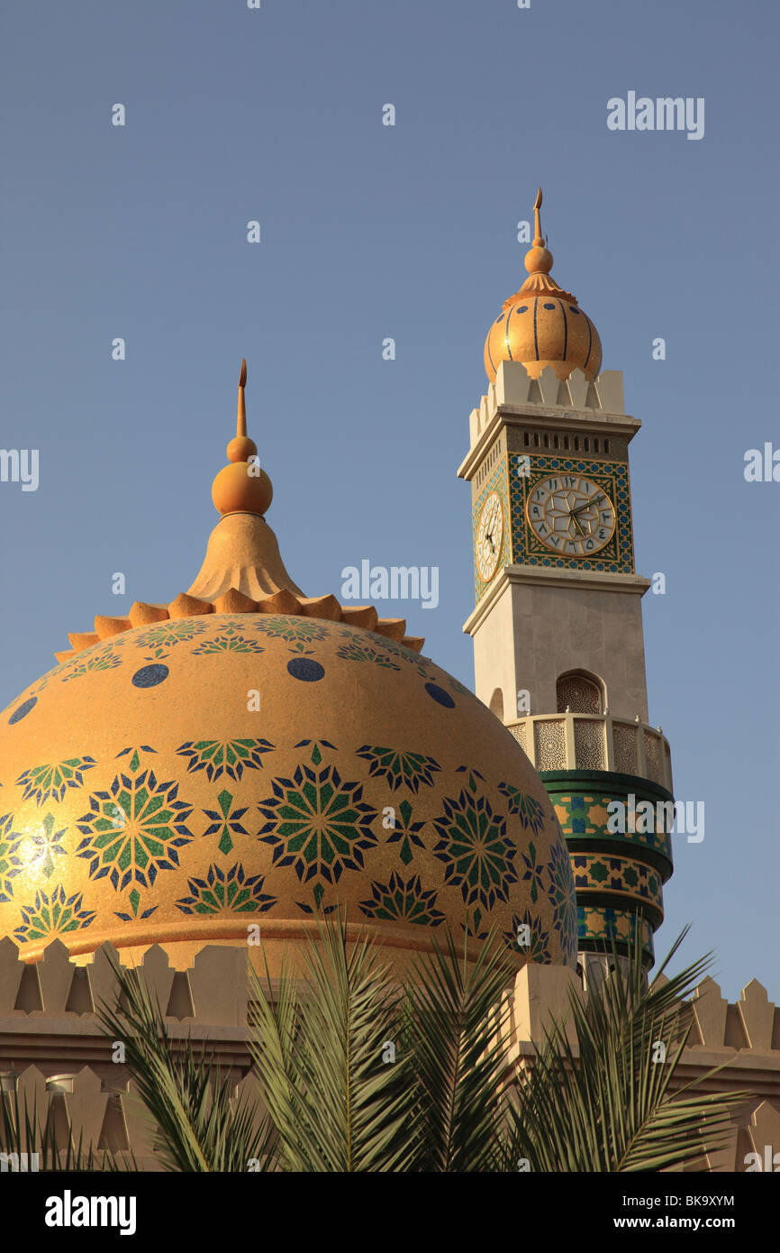 Muttrah Mosque Minaret clock tower and dome of the Zawawi mosque in Muttrah, Sultanate ...