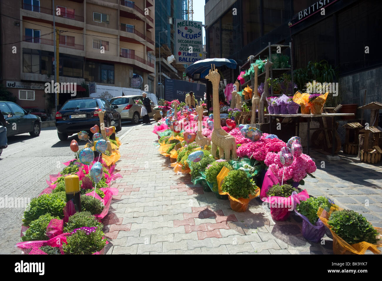 Mother day. flowers for sale exposed at Beirut street Lebanon Stock