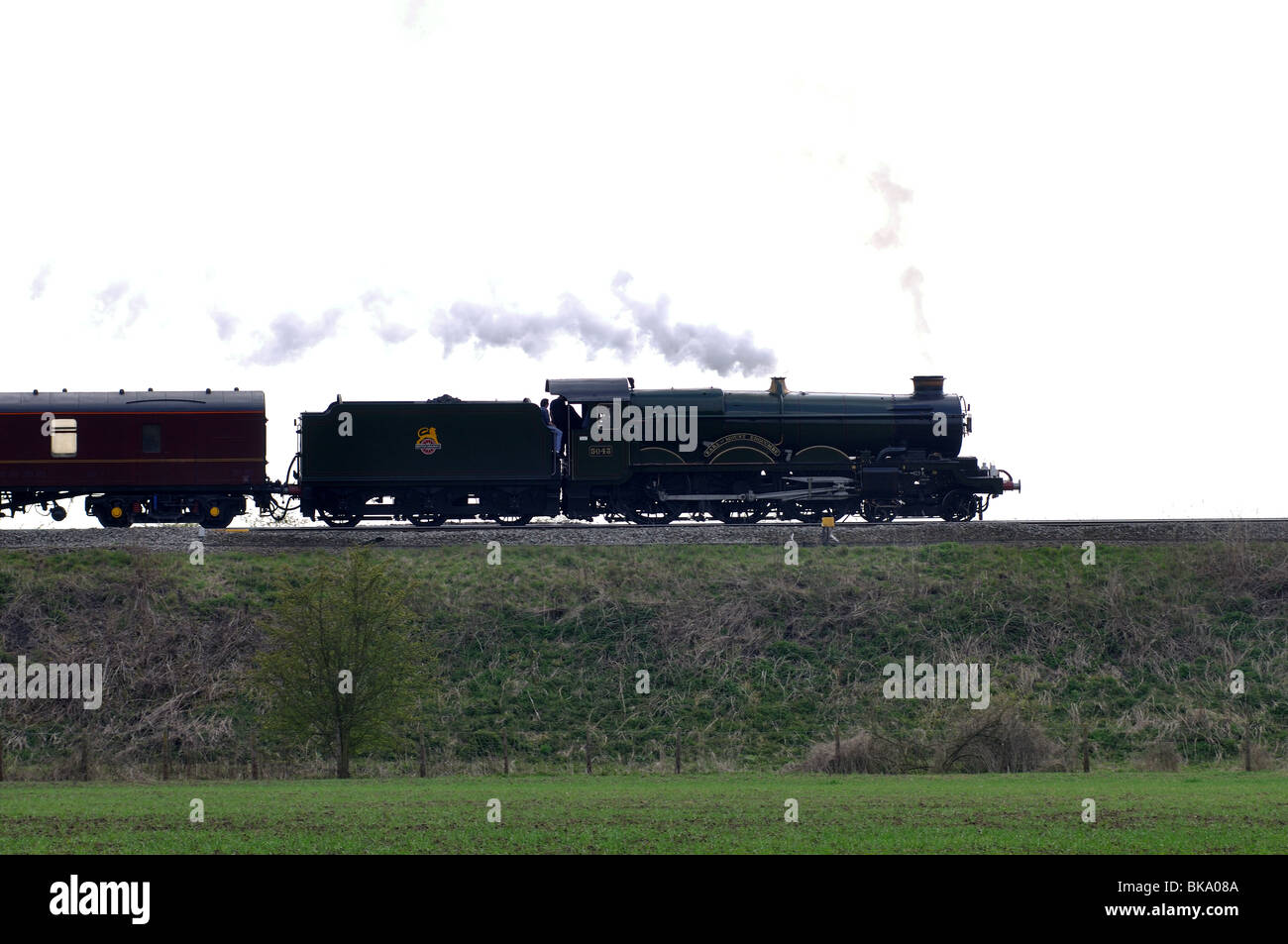 Steam train side view, UK Stock Photo