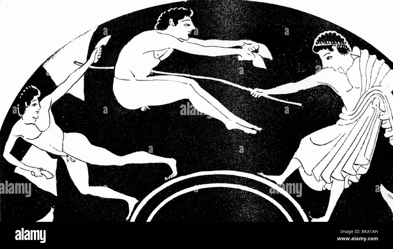 sports, Ancient World, Greece, long jumpers, Attic bowl, circa 500 BC