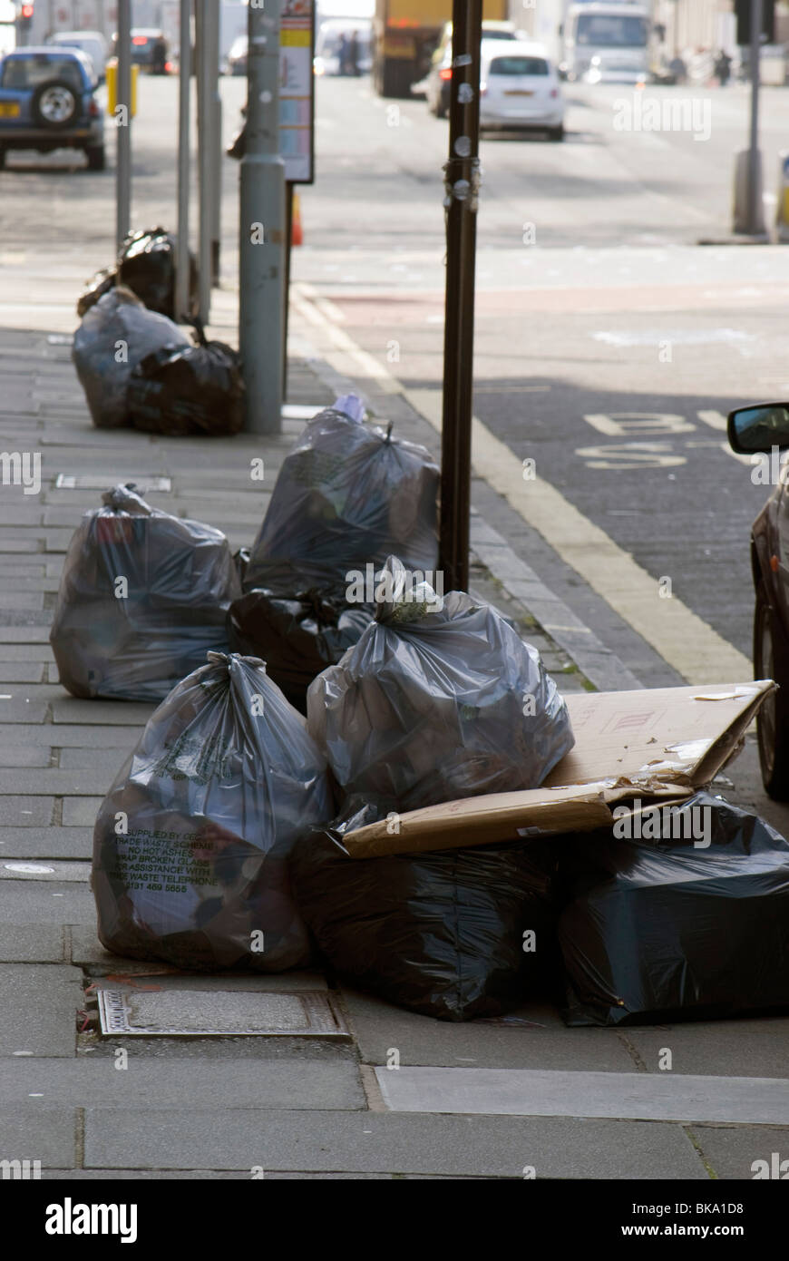 Bags of rubbish in the street waiting to be collected in Edinburgh
