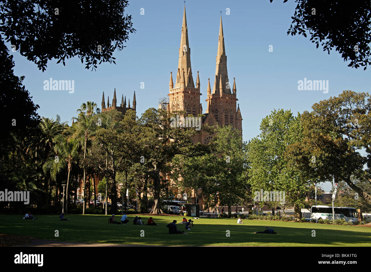 Hyde Park and St. James Church in Sydney, New South Wales, Australia Stock Photo