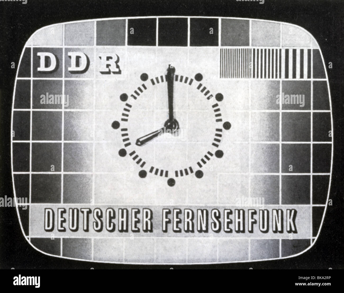 broadcast, television, test card, logo with clock from East-Germany television, German Broadcast, early 1960s, , Stock Photo