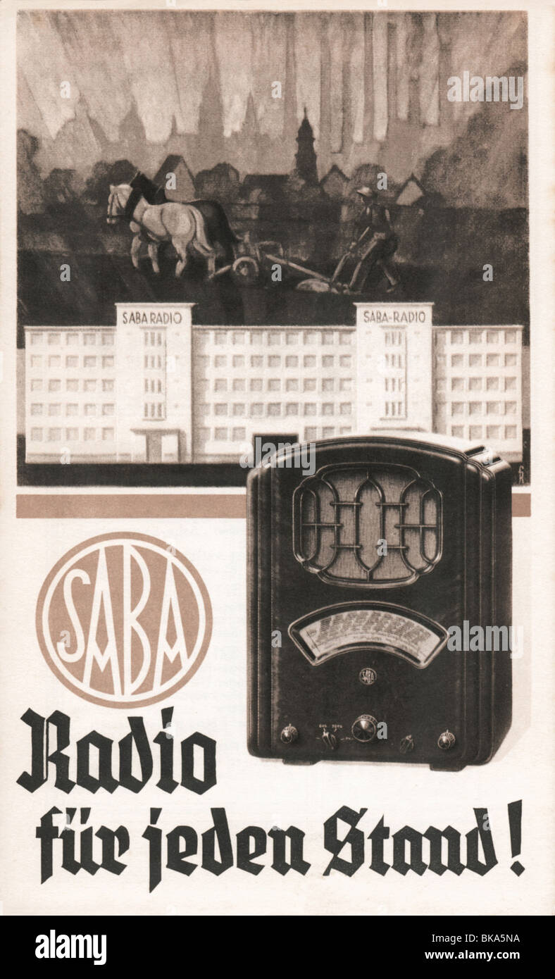broadcast, radio, Saba radio set, advertising for radio set Saba 521 WL, Germany, circa 1934, Stock Photo