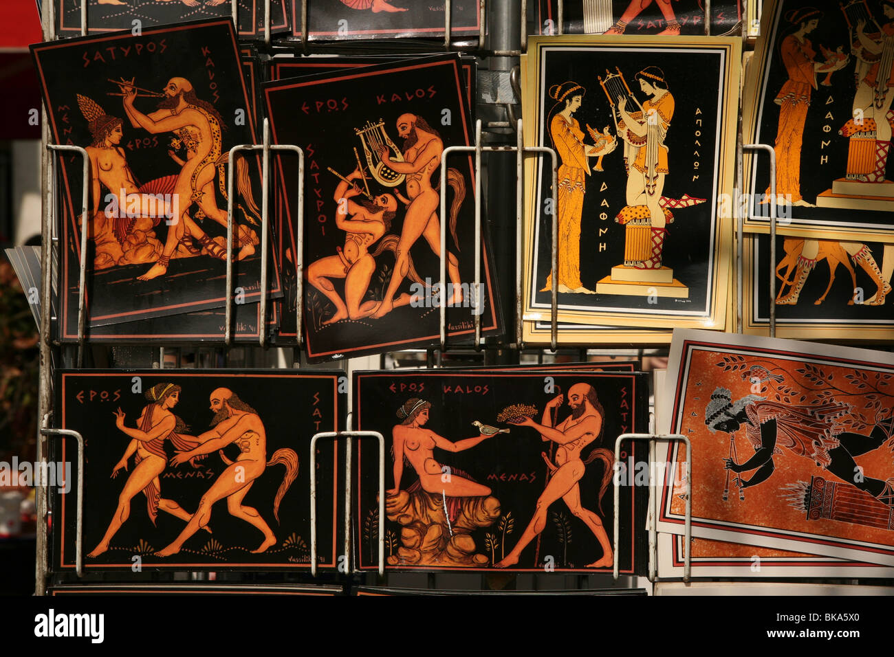Erotic postcards in style of red-figure pottery vase painting in a souvenir  shop in Athens, Greece Stock Photo - Alamy