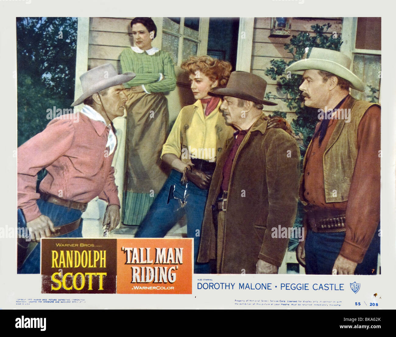 Tall Man Riding Year : 1955 Director : Lesley Selander Randolph Scott, Dorothy Malone, Robert Barrat Lobbycard Stock Photo