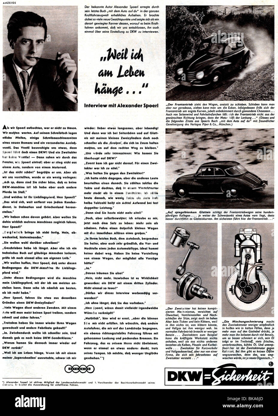 advertising, car, DKW, advertisement in 'Der Stern' magazine, number 23, 1954, Stock Photo