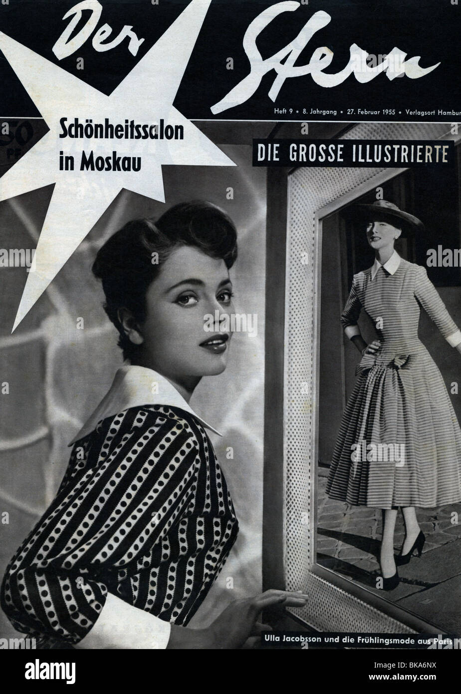 journals / magazines, 1955, 'Der Stern', Hamburg, volume 8, number 9, title cover with Ulla Jacobsson and spring fashion, 27.2.1955, Stock Photo