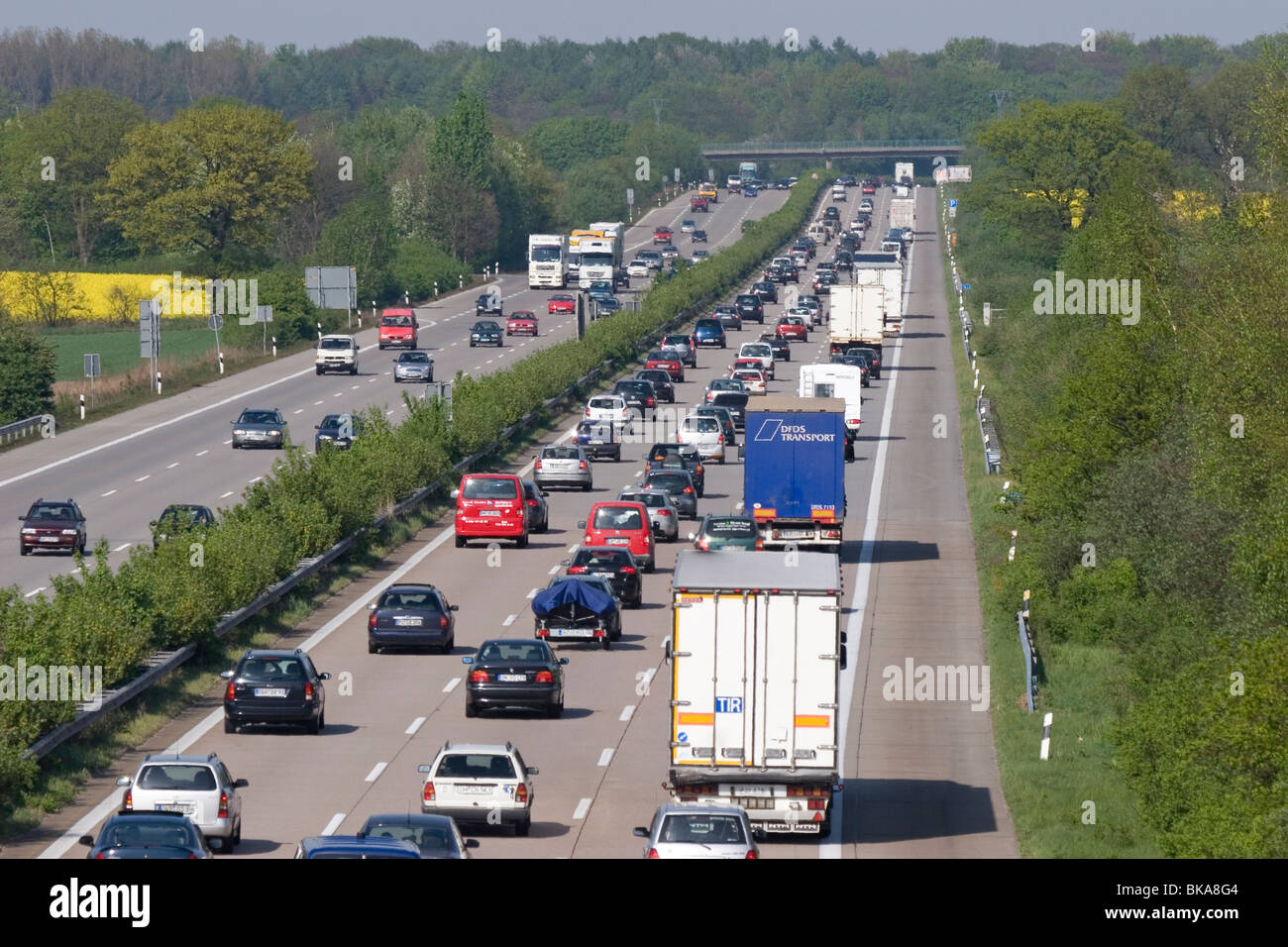 Traffic jam on a freeway Stock Photo