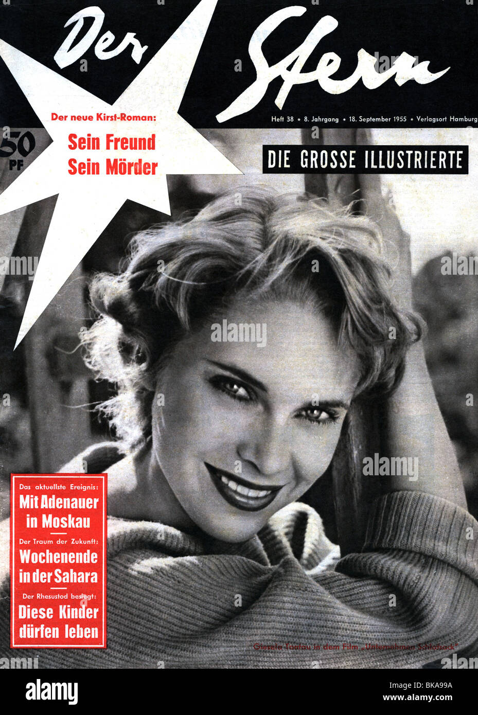 journals / magazines, 1955, 'Der Stern', Hamburg, volume 8, number 38, title cover with Gisela Tantau to the movie 'Operation Sleeping Bag' (Unternehmen Schlafsack), 18.9.1955, Stock Photo
