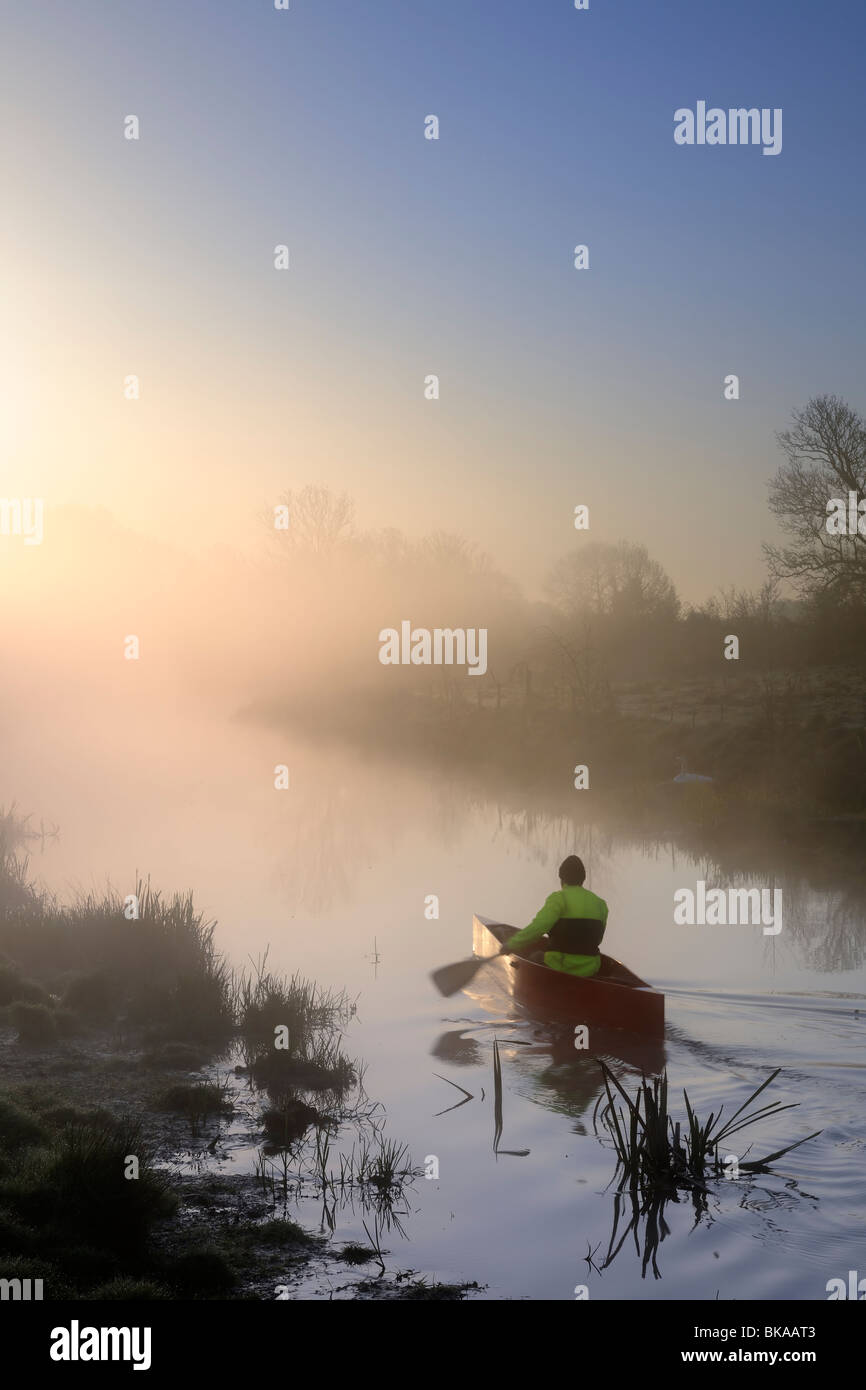 Canoeing the Avon at dawn Stock Photo