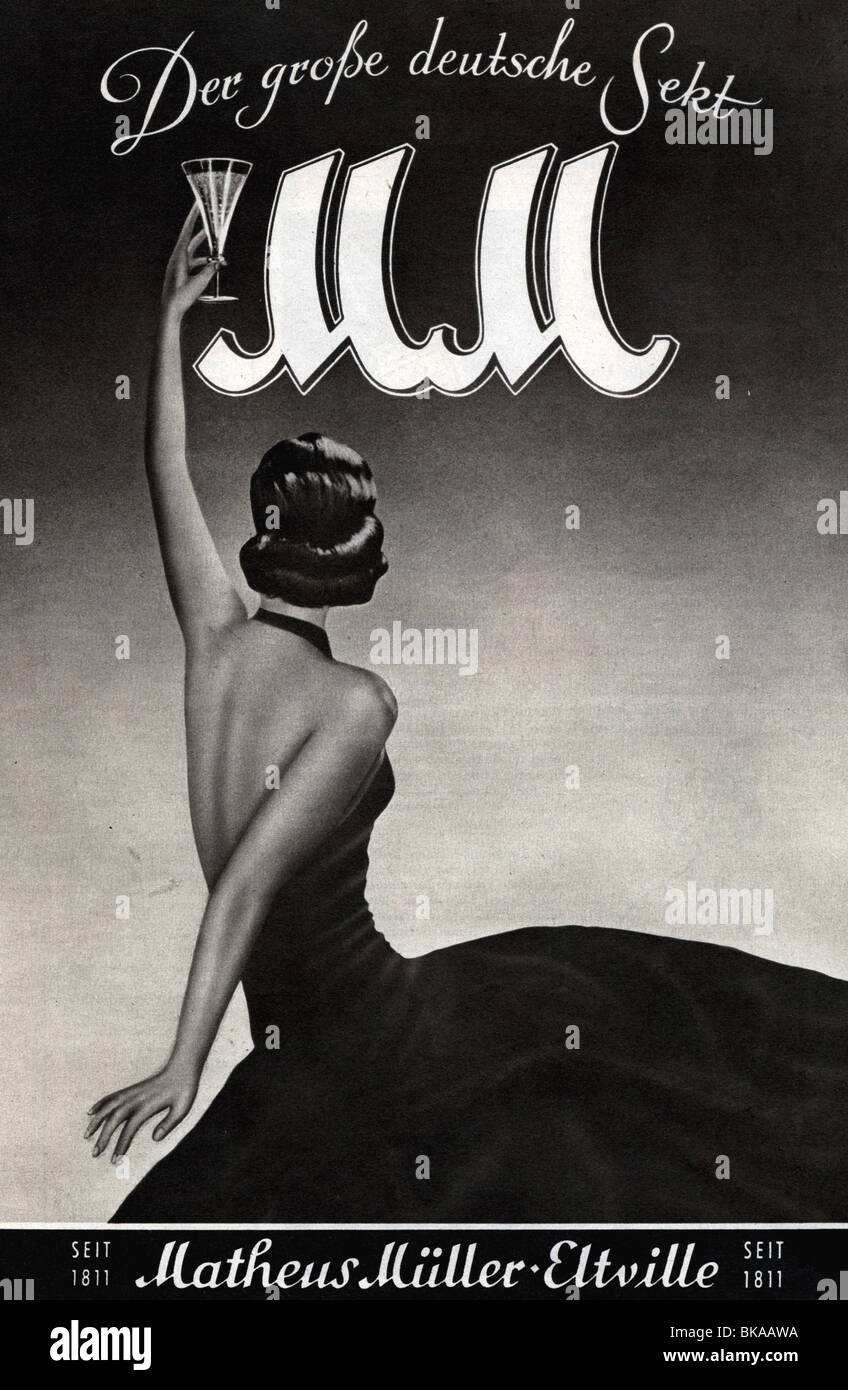 advertising, beverages, wine, MM sparkling wine, advertisement in magazine, 1955, Stock Photo