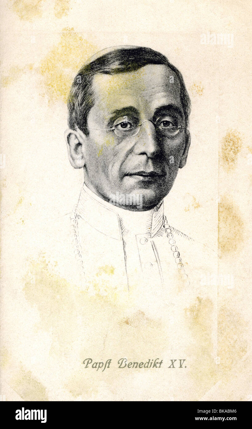 Benedict XV (Giacomo della Chiesa), 21.11.1854 - 22.1.1922, Pope 3.9.1914 - 22.1.1922, portrait, drawing, postcard, circa 1915, , Stock Photo