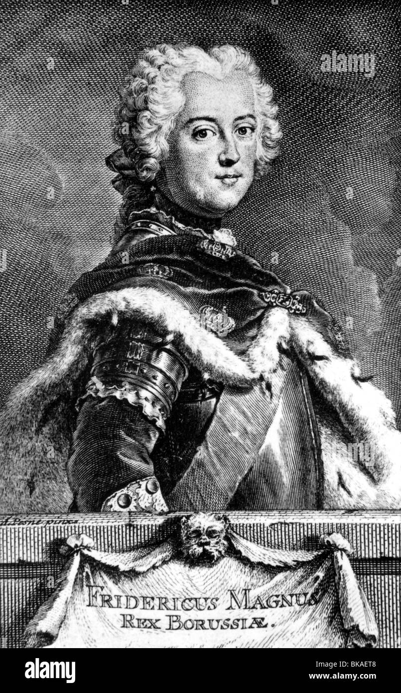 Frederick 'the Great', 24.1.1712 - 17.6.1786, King of Prussia 31.5.1740 - 17.6.1786, half length, copper engraving by Georg Friedrich Schmidt, 1746, after painting by Antoine Pesne, 1739, , Artist's Copyright has not to be cleared Stock Photo