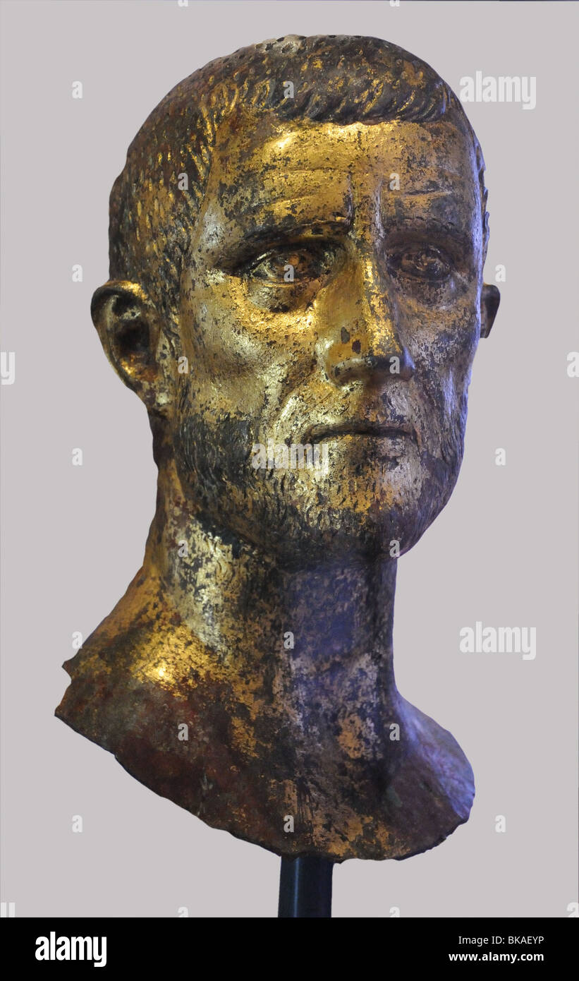 Bronze bust head of Roman Emperor from 2nd or 3rd century AD in Museo