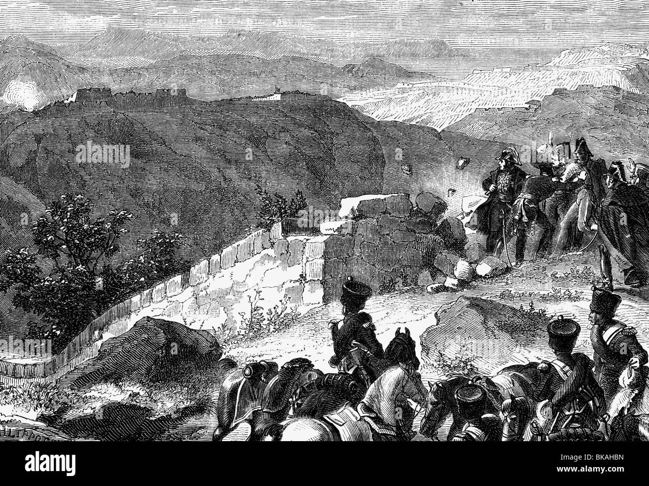 Masséna, André, 6.5.1756 - 14.4.1817, French general, before the Lines of torres Vedras, 1810, wood engraving, 19th century, , Stock Photo