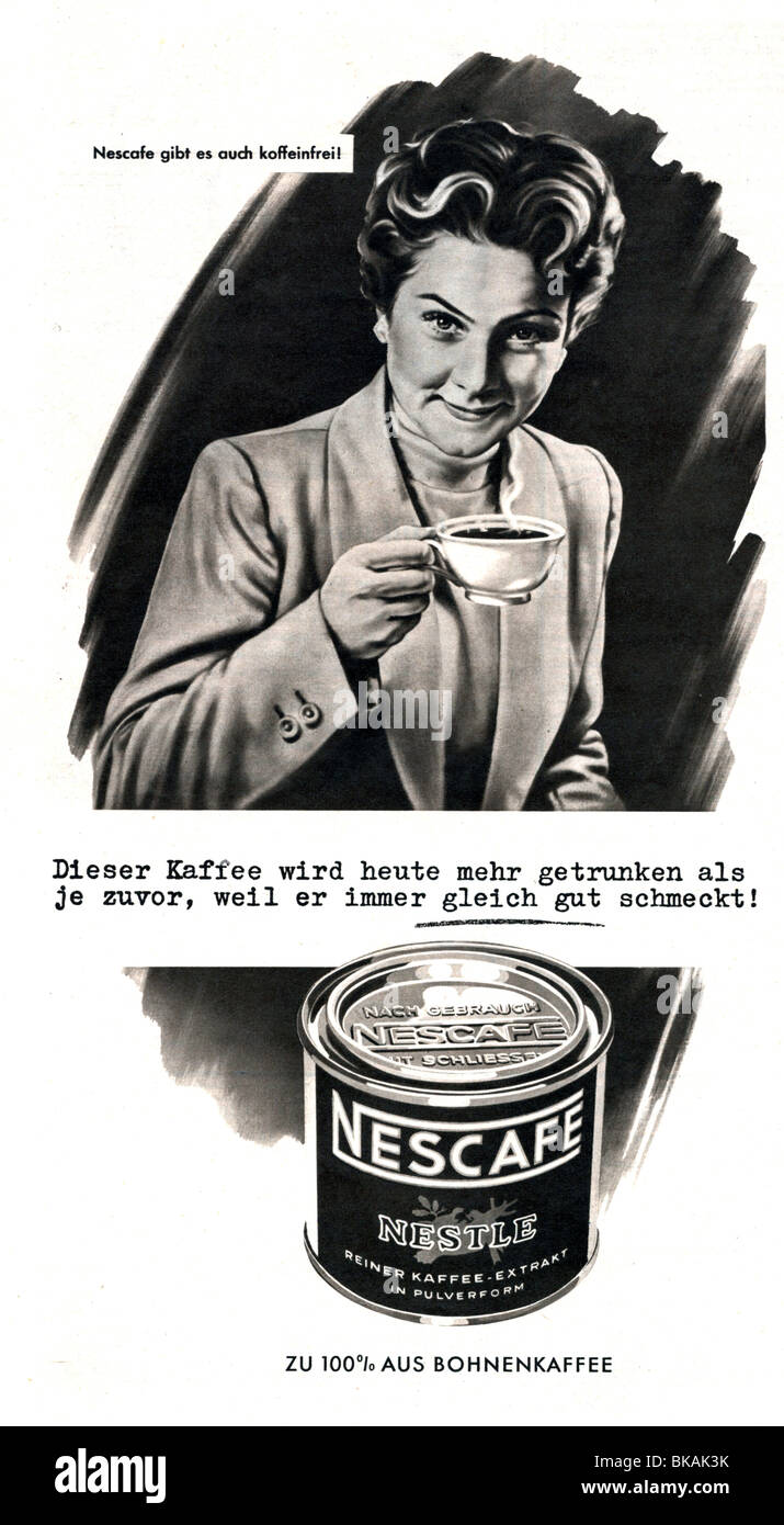 advertising, beverages, coffee, Nescafe, advertisement in "Hör Zu"  magazine, number 52, 1954 Stock Photo - Alamy